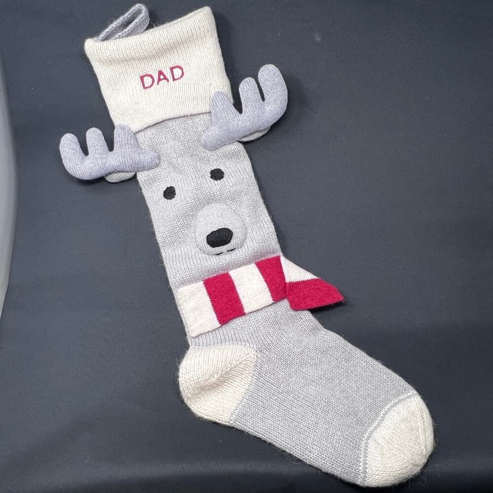 Pottery Barn Kids Knit Christmas Stocking Gray‎ Reindeer Monogram Dad 27" Long